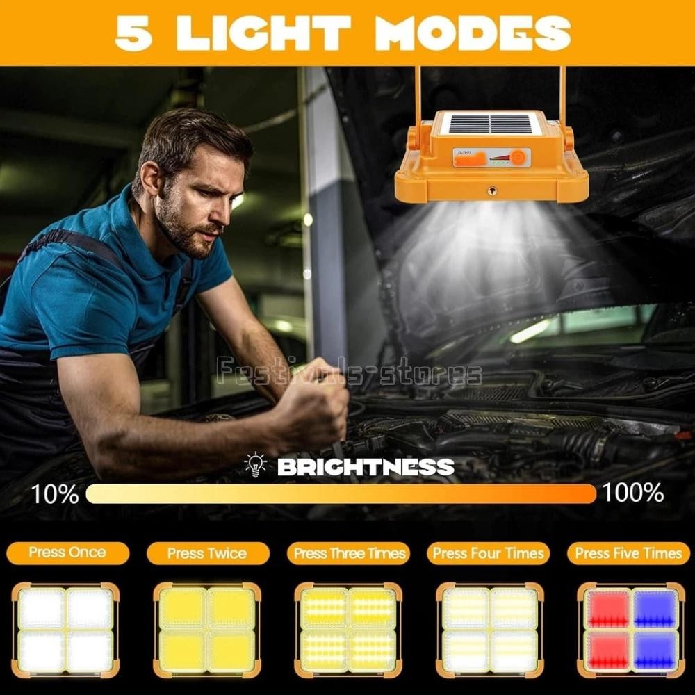 Portable LED Solar Work Light USB Rechargeable Emergency Worklight Security Lamp