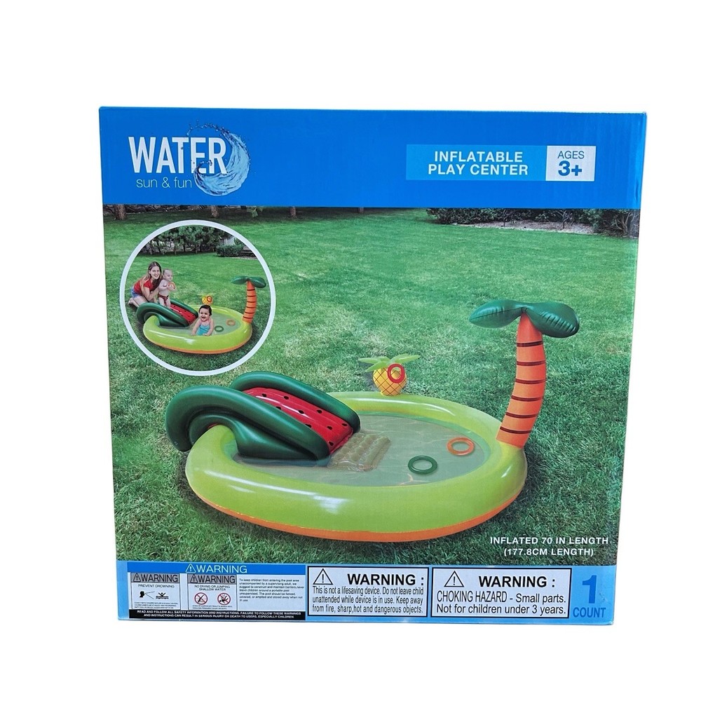 Inflatable Outdoor Play Center 70” Water Pool With Slide For Kids 3+ Sun Fun NEW