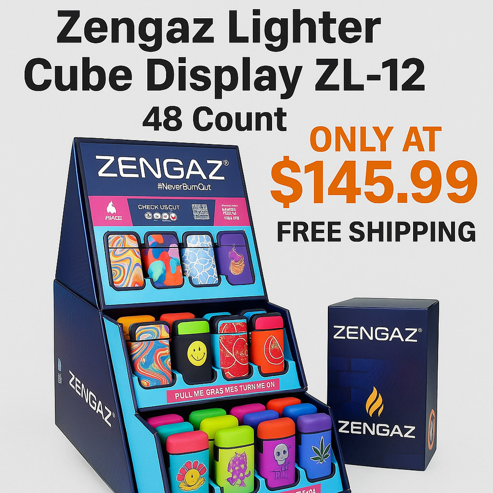 ZENGAZ Lighter Cube Display ZL-12 | 48-Count | Long-Lasting Fire Starter |