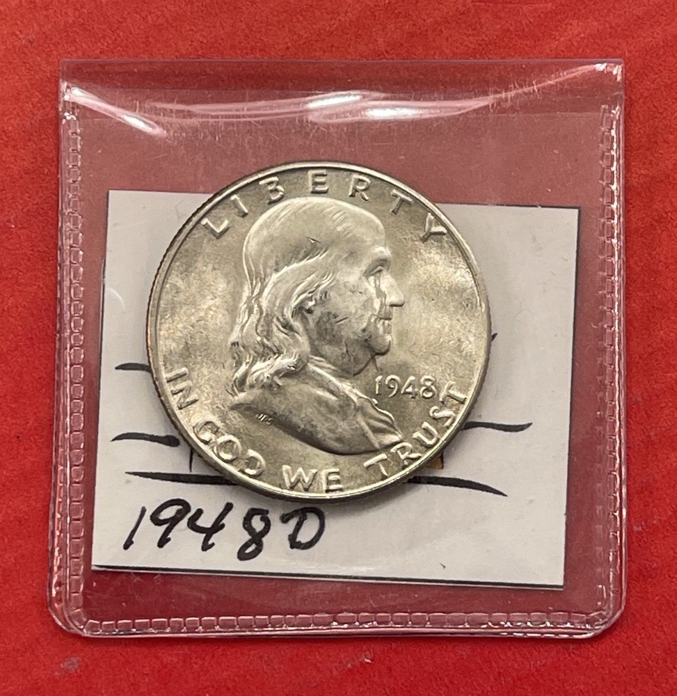 1948 D Franklin Silver Half Dollar, Choice to Gem Uncirculated.