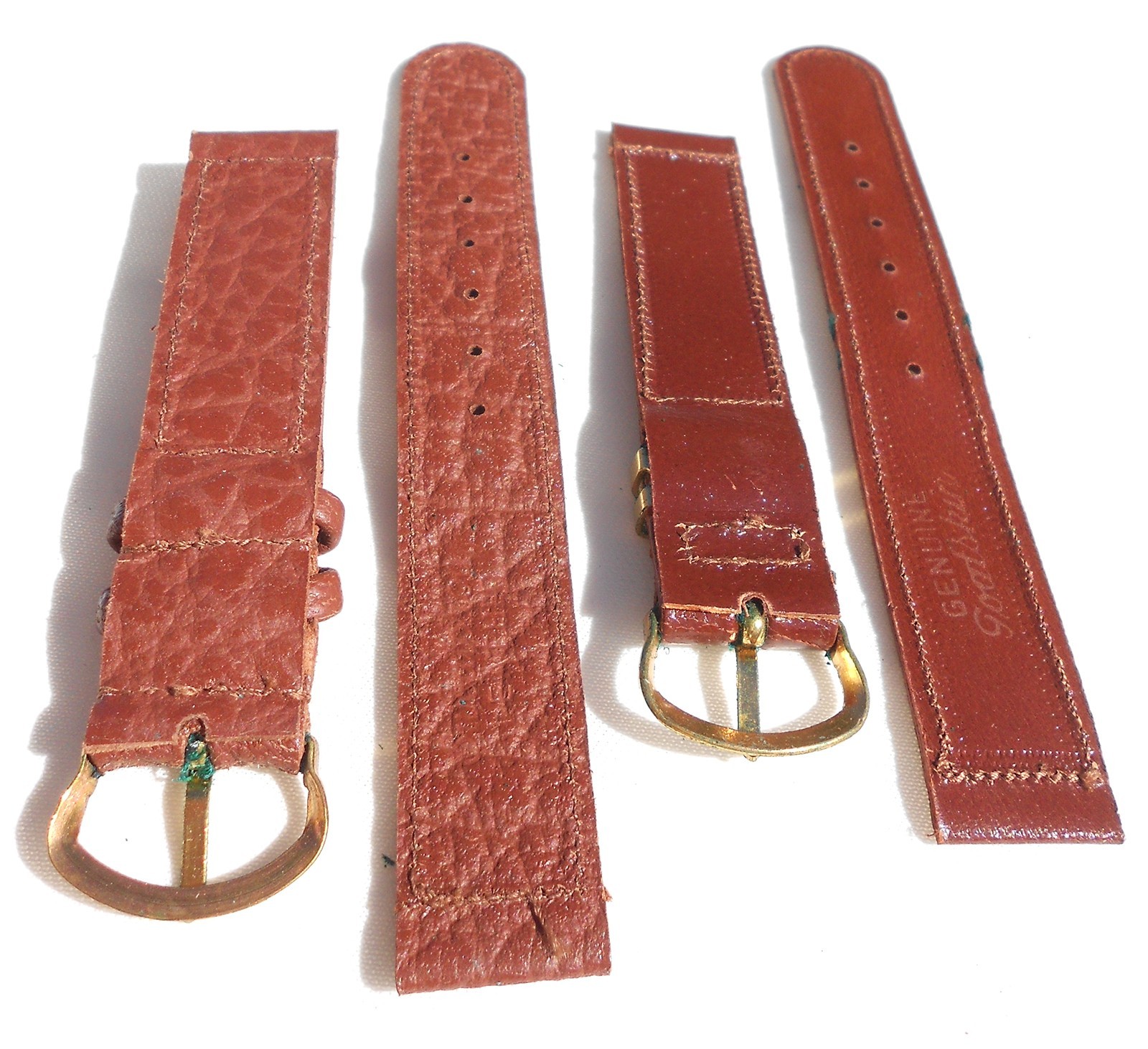 TWO (2) MINT ORIG WW2 1944-DATED GI-ISSUE BROWN LEATHER WATCH BANDS, GOATSKIN