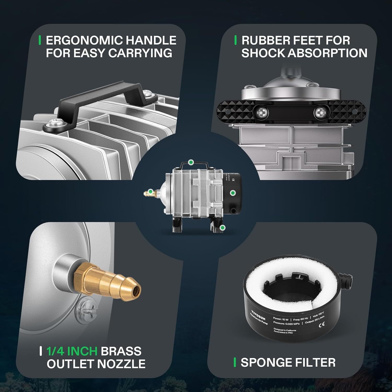 VIVOSUN 15-55W Commercial Air Pump 317GPH-1427GPH for Aquarium Hydroponic System