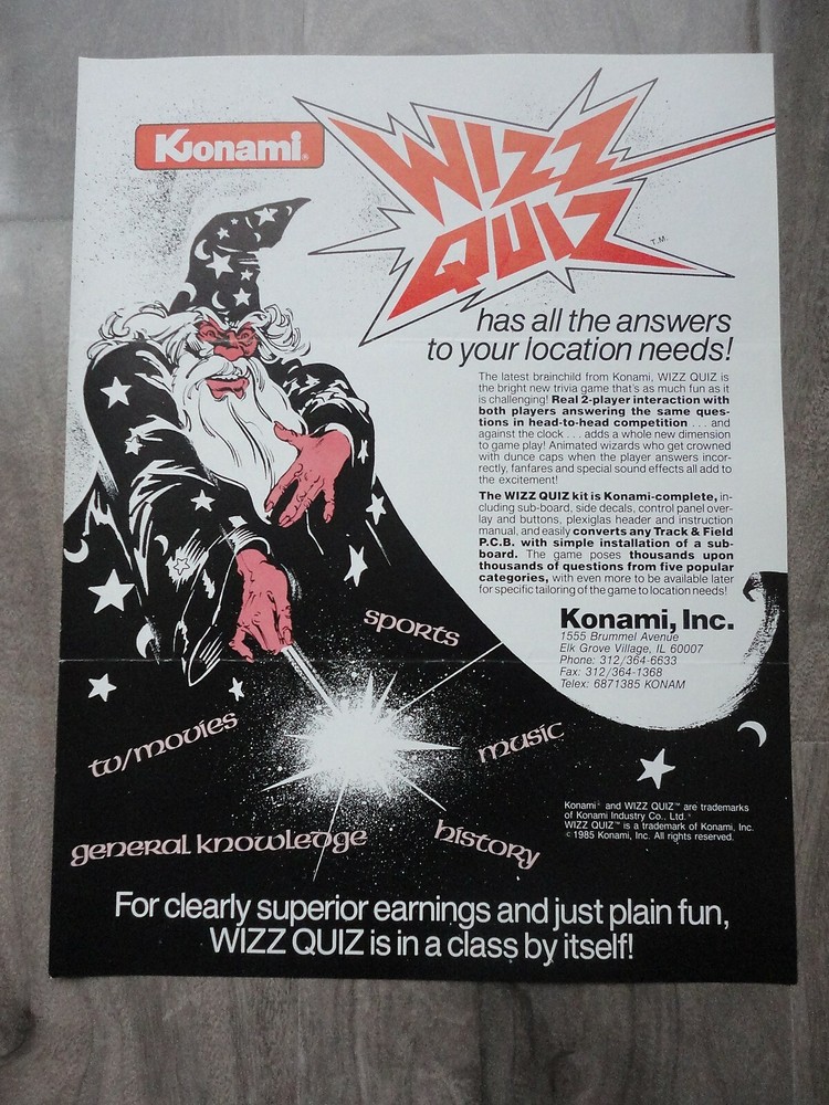 Wizz Quiz Arcade Machine Flyer Original Konami Brochure
