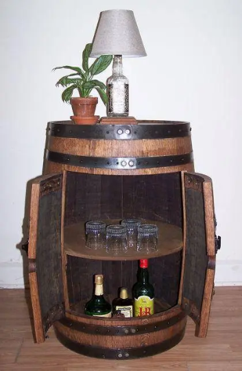 Whiskey Barrel Double Door Cabinet-Table-Storage c/Padlock-FREE SHIPPING