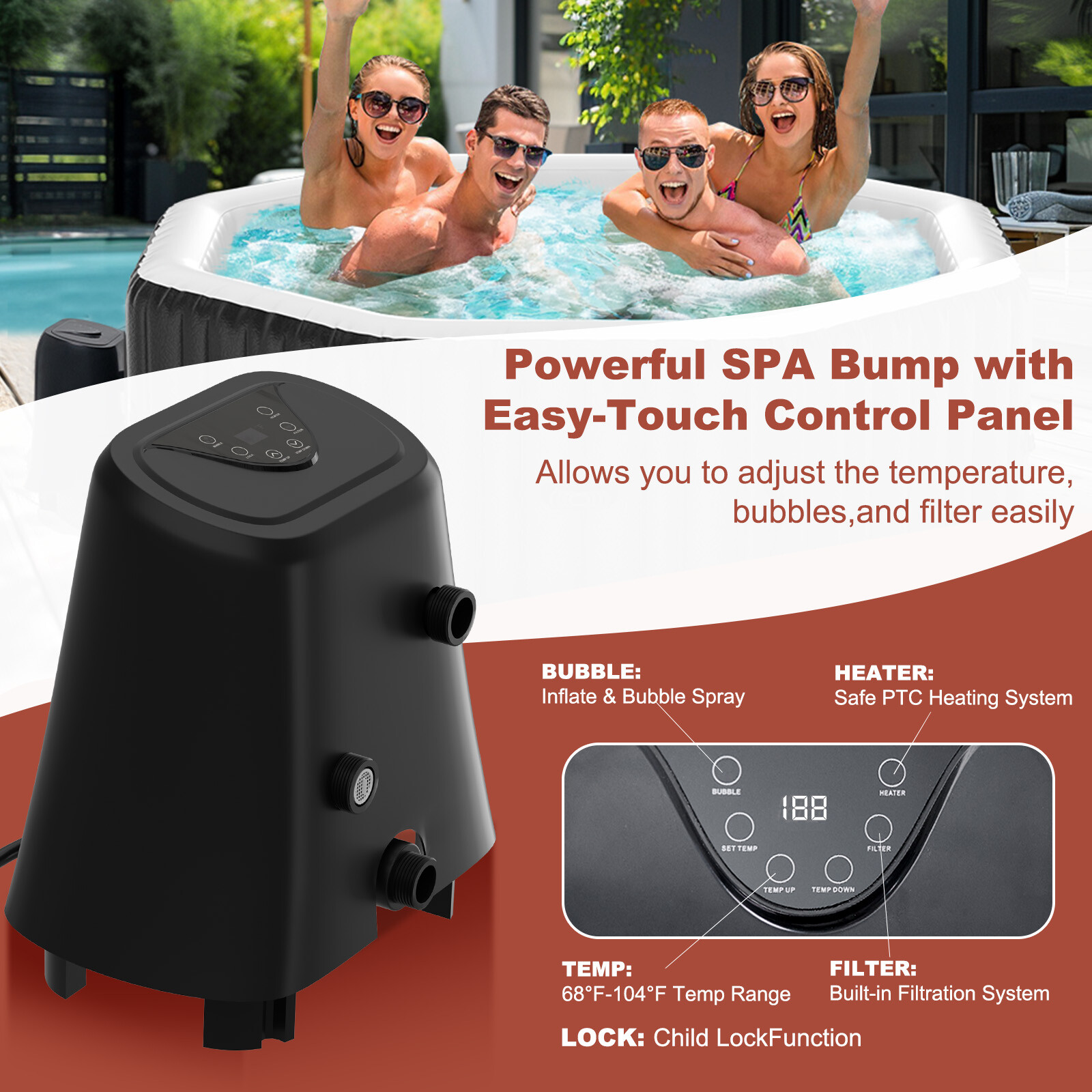 NAIZEA 6 Person Octagon Inflatable Hot Tub 130Air Jet Large Hot Tub 77"x77"x25"