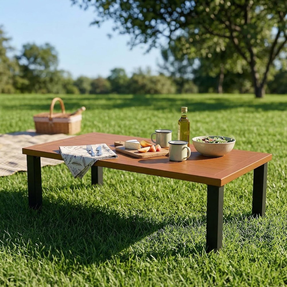Rectangular Outdoor Coffee Table, Modern Patio Table for Deck, Backyard, Porch