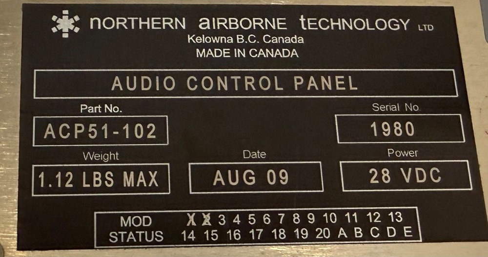 Audio Control Panel ACP51-102 Removed Working