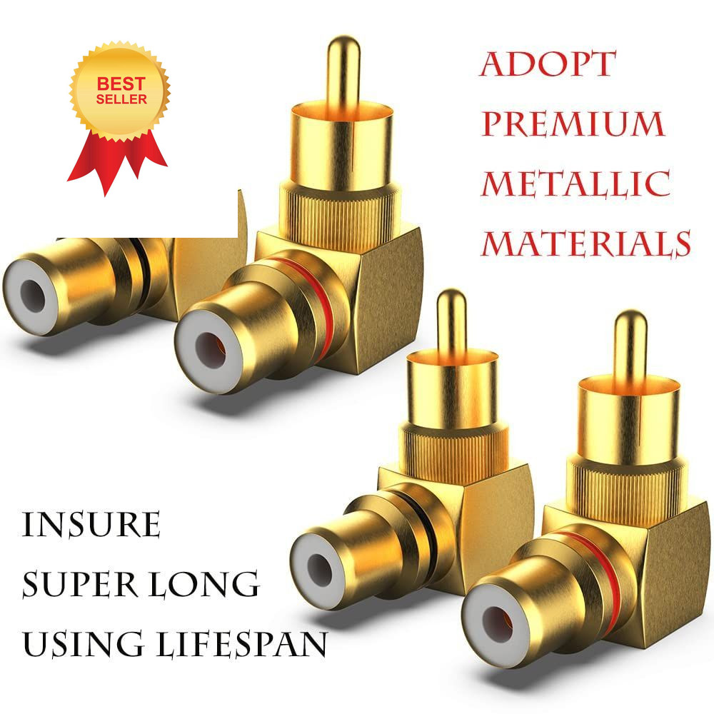Warmstor 2-Pack RCA Right Angle Adapter 90 Degree 2-PACK, Gold Plated