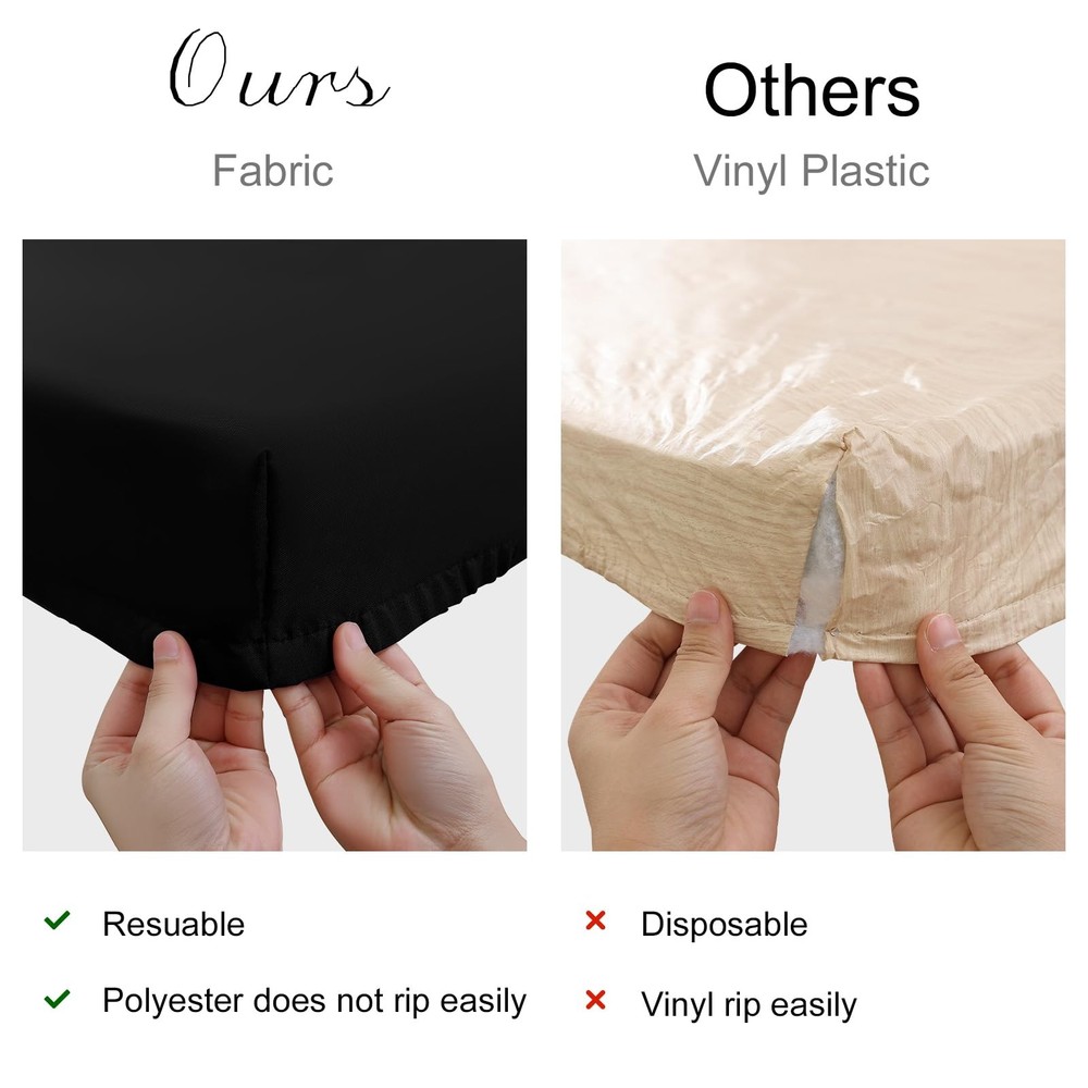 2 Pack Rectangle Table Cloth, Elastic Fitted Fabric Tablecloth Fits for 6 Foo...