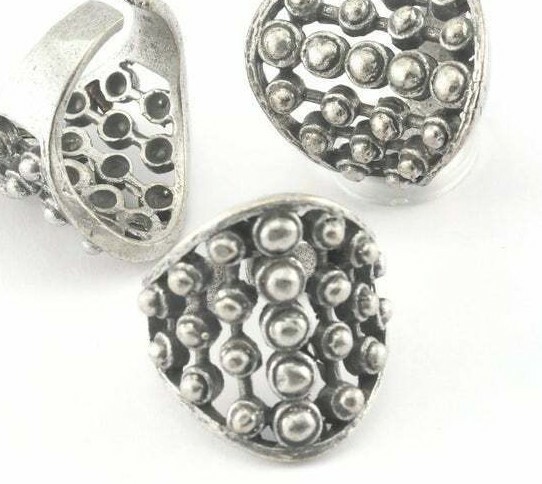 Ring Dotted Adjustable Antique Silver Plated Brass 19mm 9US size Statement