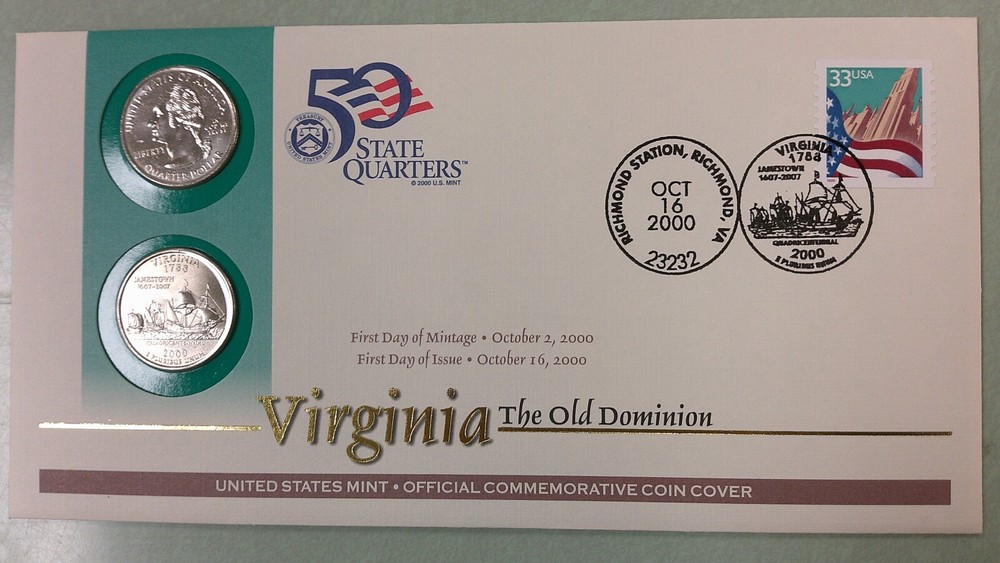 2000 two Virginia State quarters First Day Cover (502)