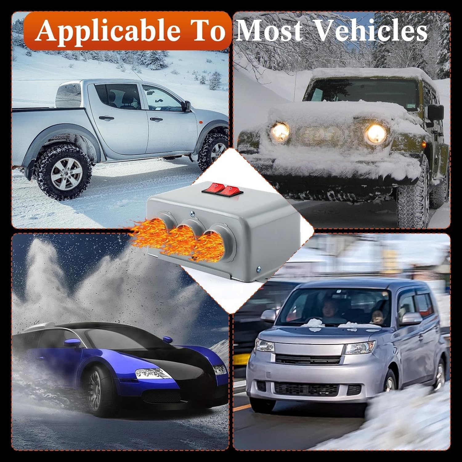 Interior Heater 12V 800W Dual Gear 3 Hole Compact Car Demister Winter Fast Heat