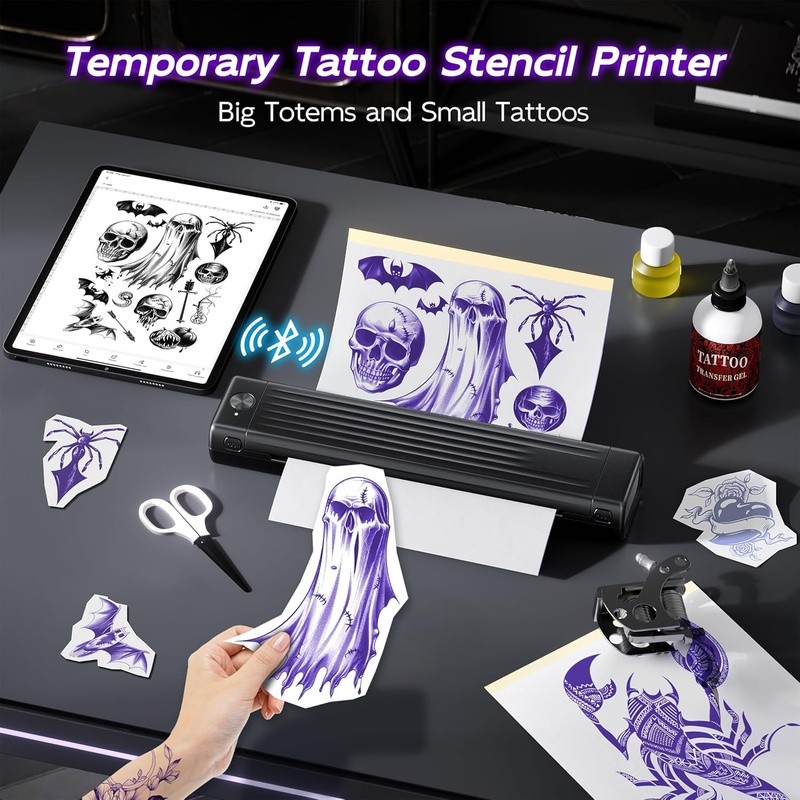 Tattoo Printer AI Wireless Monochrome Stencil Design Machine Portable Temporary