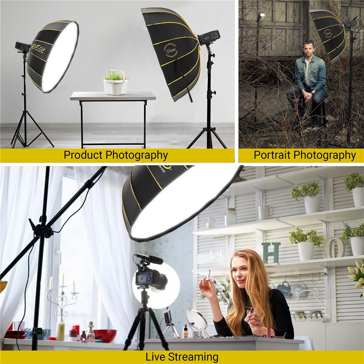 Glow Glow EZ Lock 42" Collapsible Silver Beauty Dish Softbox w/Bowens Mount Spee