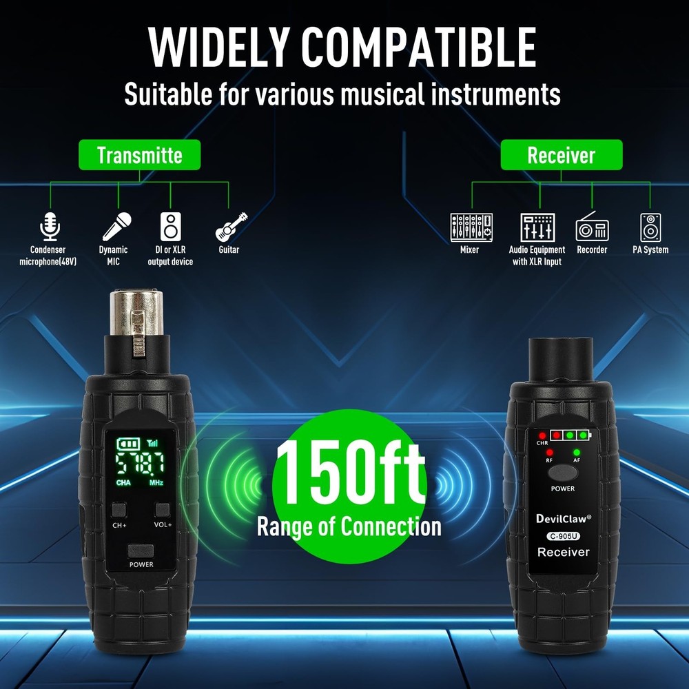 UHF Wireless Microphone System,Transmitter and Receiver XLR Adapter for Dynam...