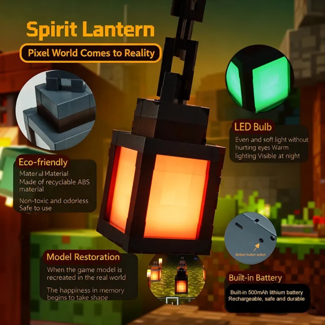 Pixel Night Light Lantern LED Lamp 16 Colors Changing Kids Room Decor Gamer Gift