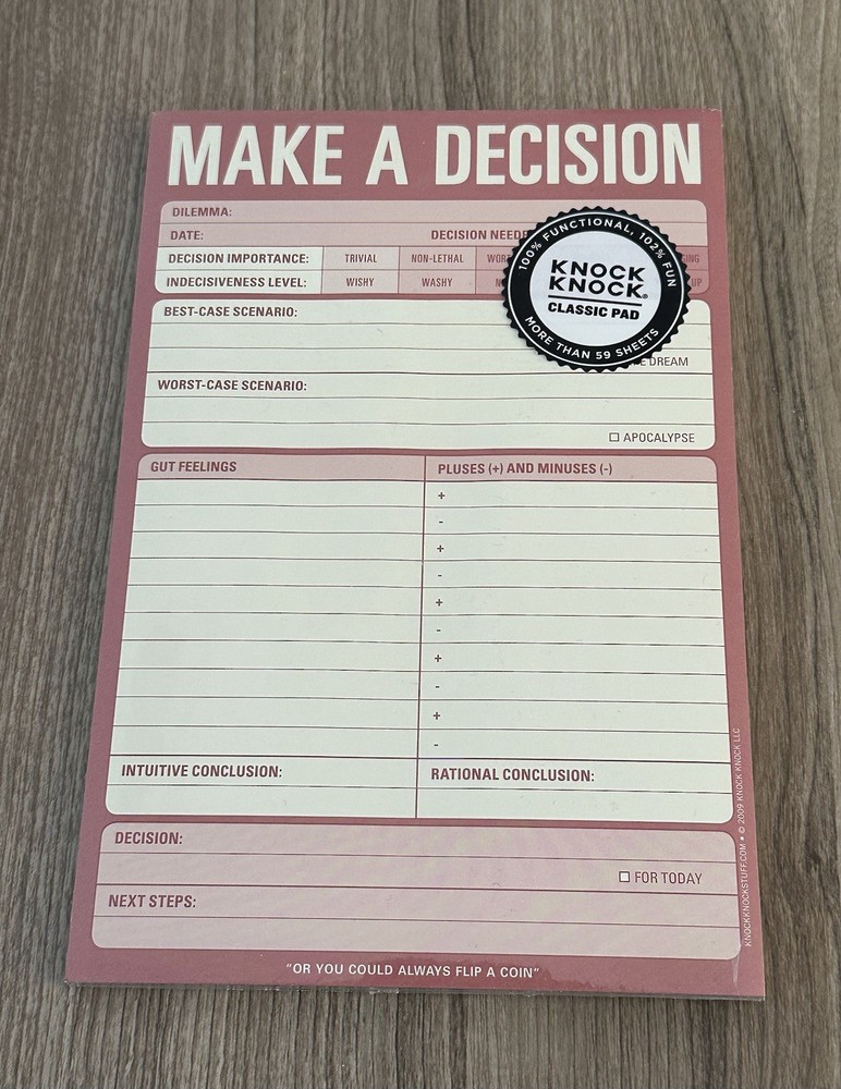 Knock Knock Pads Make A Decision Note Pad 60 Sheets NEW Sealed