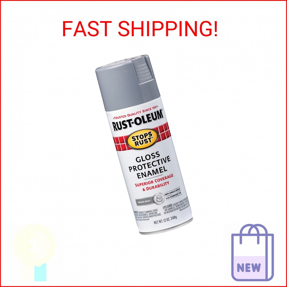 Rust-Oleum 7786830 Stops Rust Spray Paint, 12 oz, Gloss Smoke Gray