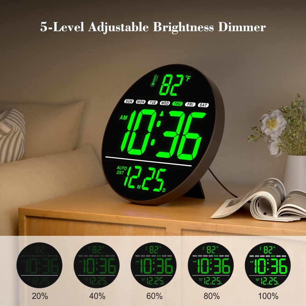 WallarGe Large Digital Wall Clock with LED Display, Electric Wall Clock with ...