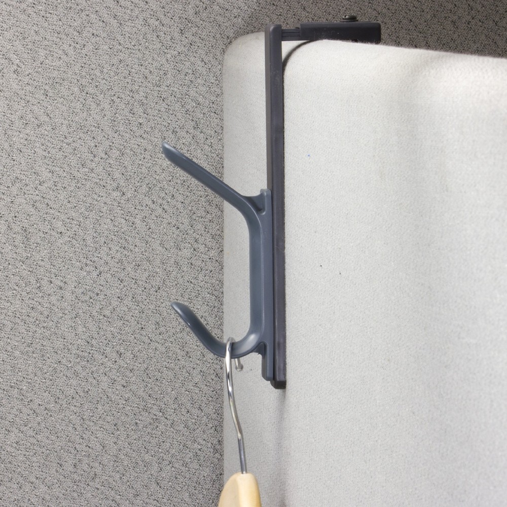 Adjustable Double Coat Hooks 2-Pack Cubicle Panels Durable Black Finish