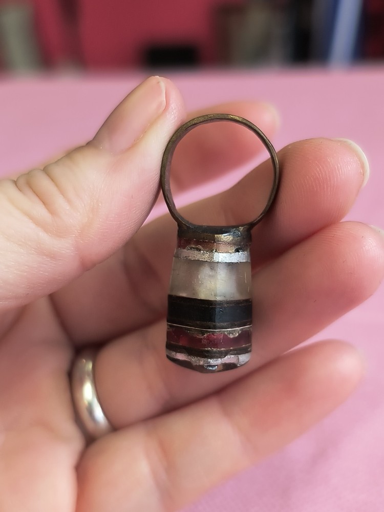 Handmade Unique Dome Ring From Uganda Black Red Silver