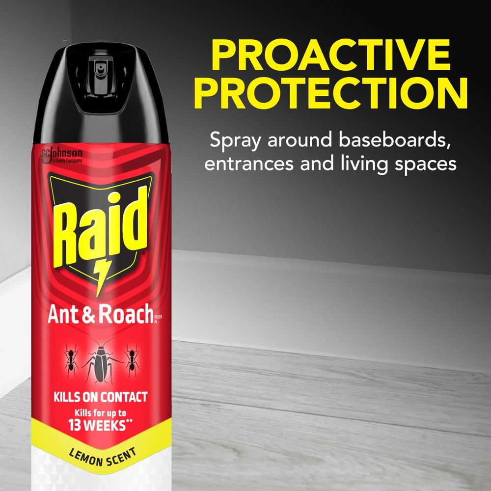 Raid Ant & Roach Killer Spray For Listed Bugs Keeps Killing for Weeks Lemon