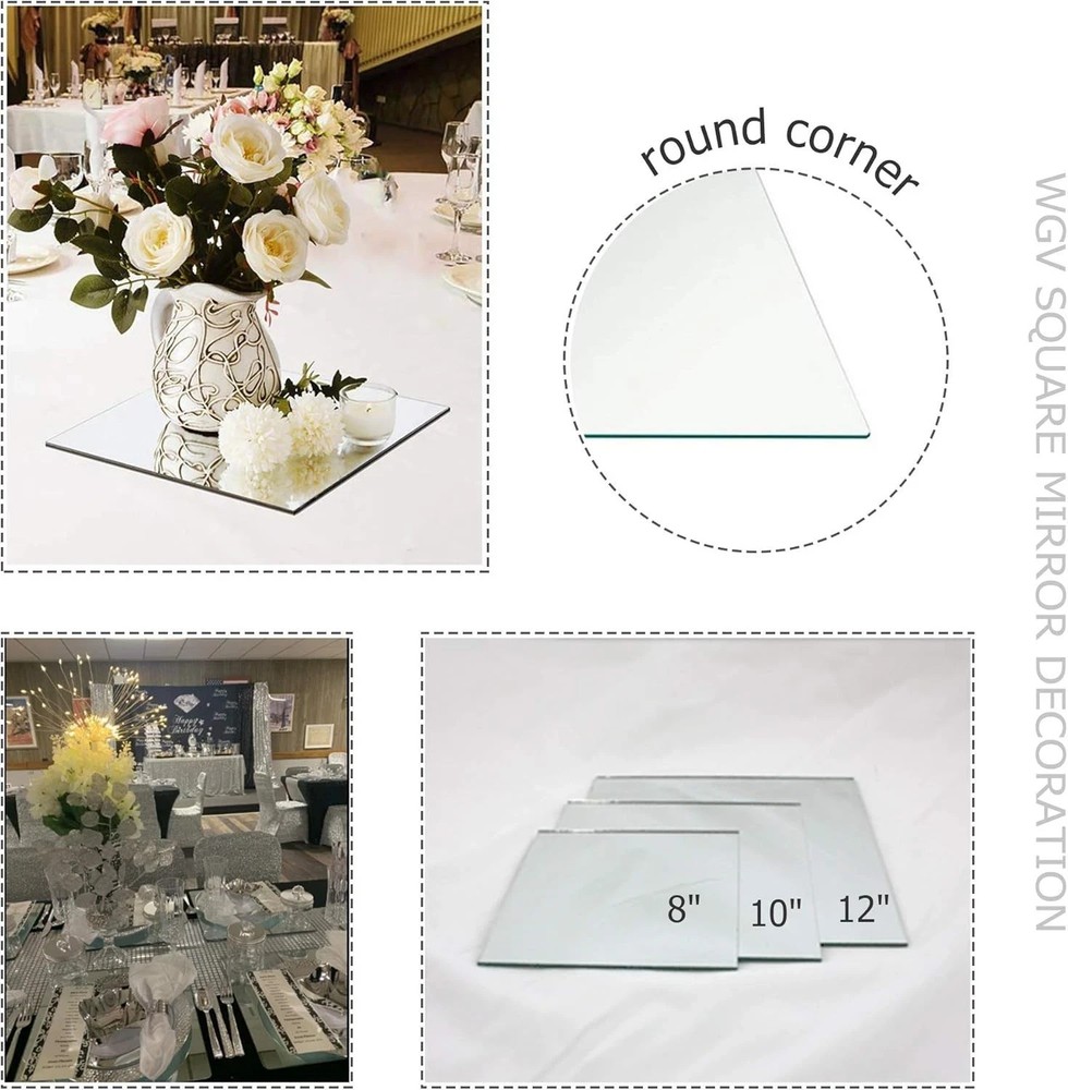 WGV Large Square Mirror Plate 12" Width, 4.2 mm Thickness, Frameless Sanded E...