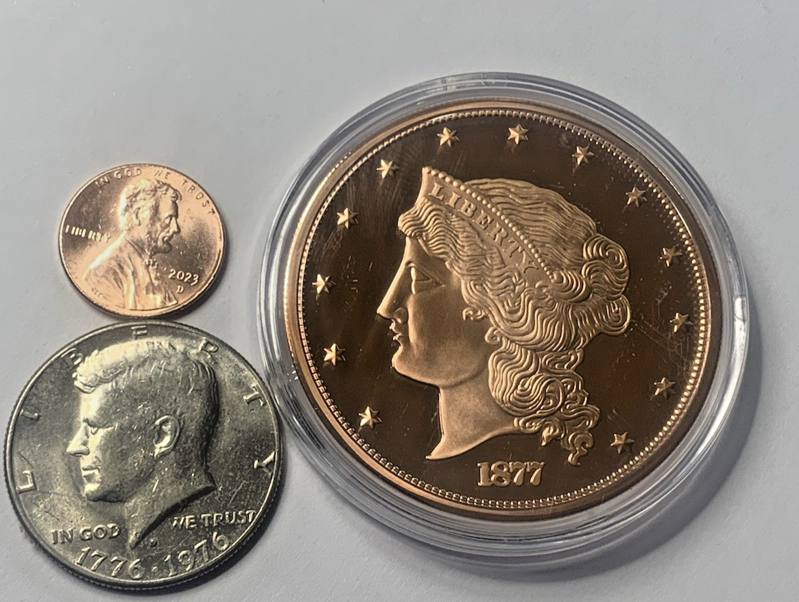 1877 Large .999 Copper Round 1.25 oz Barber's $50 Half-Union Proof Copper Round