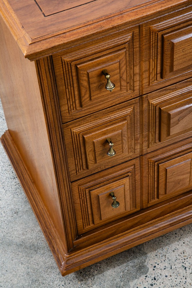 Mid Century Modern Credenza Server Buffet Stanley Oak 9 Drawers Cabinet 1970s