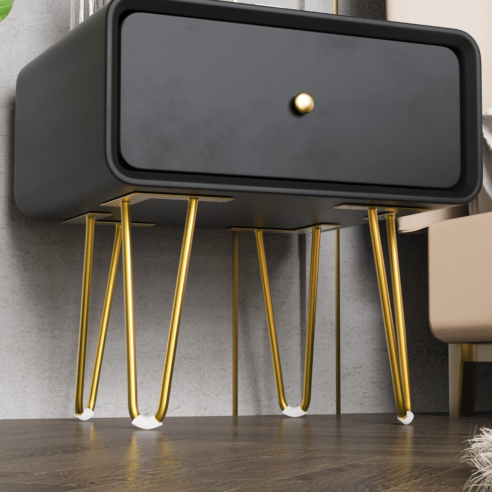 Black single drawer solid wood bedside table easy to install and convenient