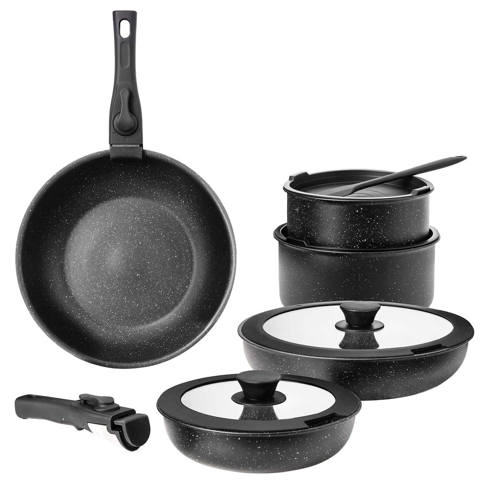 12pcs Non-Stick Cookware Set Pots and Pans Set Spatula Detachable Handle Kitchen