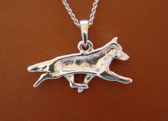 Small Sterling Silver German Shepherd Dog Gating Study Pendant