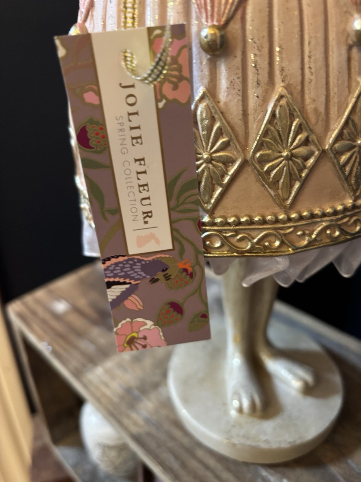 Jolie Fleur Easter Bunny Rabbit Figurine Pink Gold Dress Tea Party Decor NWT