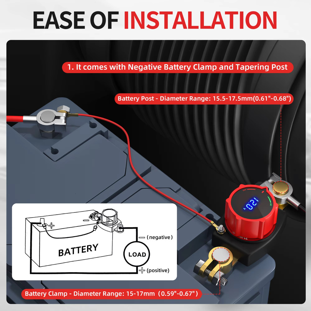 Side Post Battery Disconnect Switch 275A 12-48V LED Voltmeter Cut Off Switch