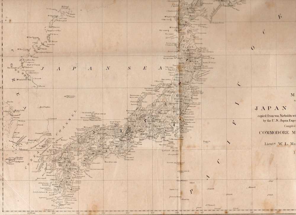 Original 1855 Map from Commodore Perry visit to Japan by Maury & Bent