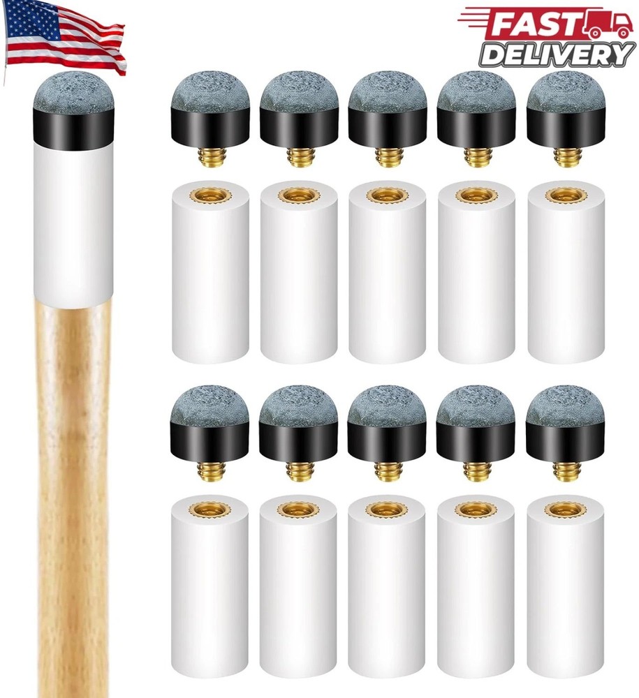 10 Sets Screw on Pool Cue Tips Replacement Billiard Cue Tips with White Pool...