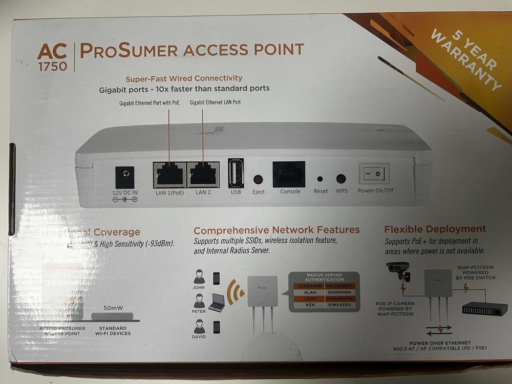 Comtrend WAP-PC1750W AC1750 802.11ac ProSumer Wireless Access Point