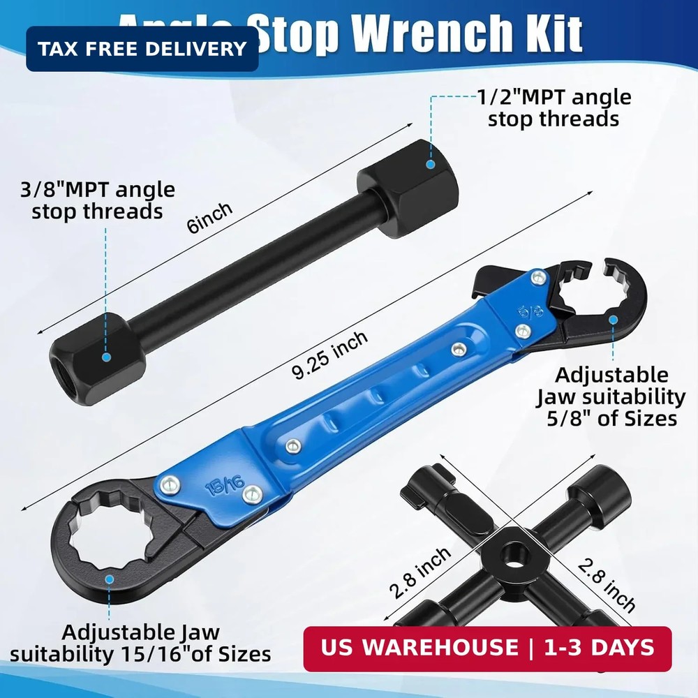 5 Pcs Angle Stop Wrench Kit Plumbing Tool, Compression Sleeve Puller for 1/2" Co