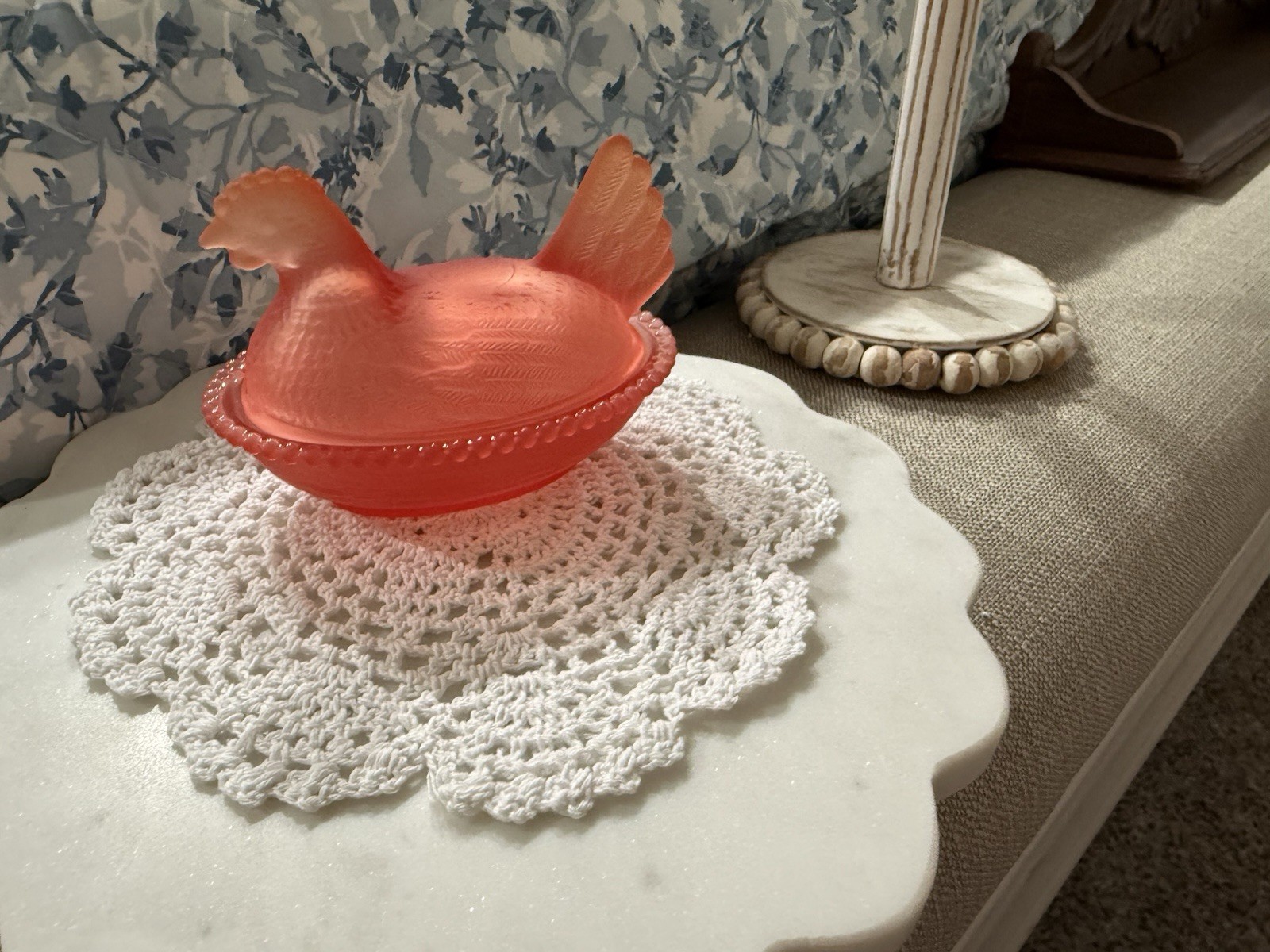 Satin Orange Hen On Nest Import 4.5”x3.5”