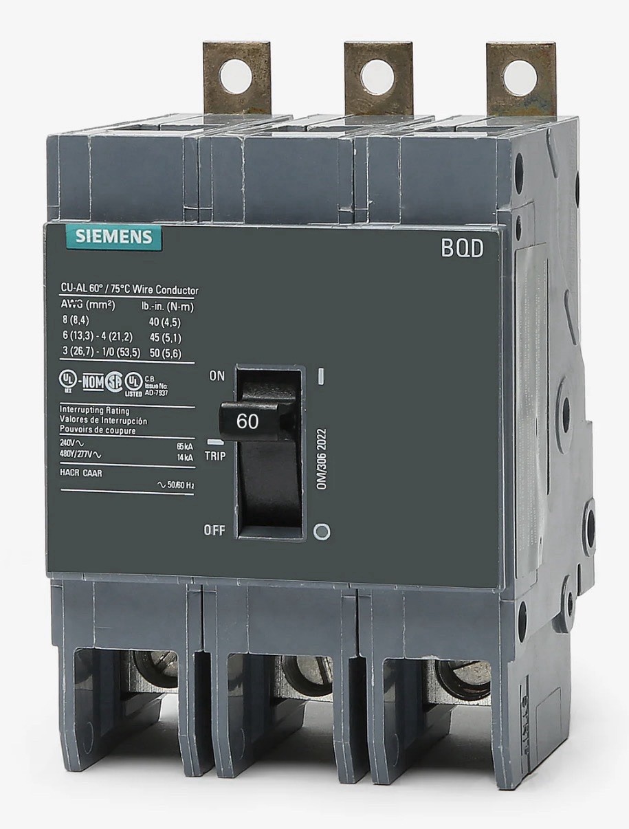 Siemens BQD360. 60 Amp Bolt-On Circuit Breaker 3 Pole 480Y/277 VAC 14kA BQD360