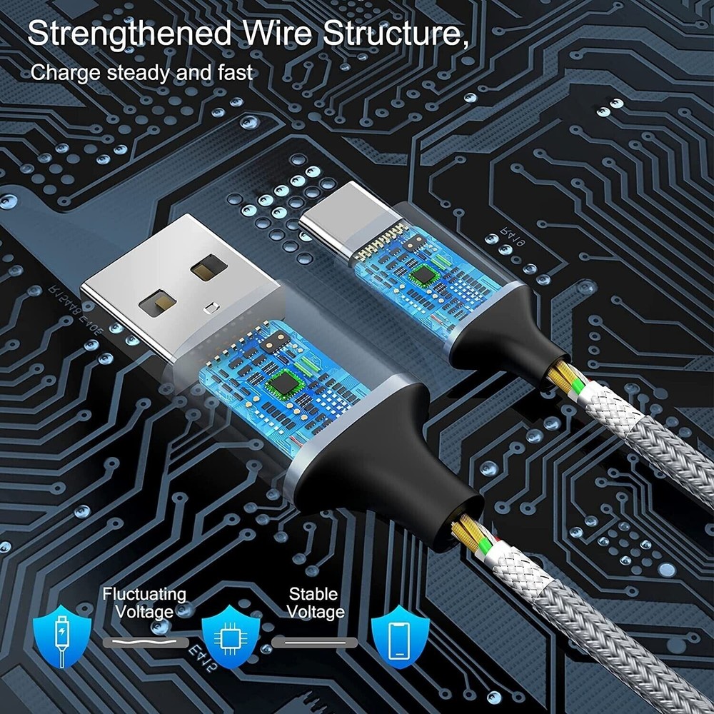 5-Pack Braided USB C Type-C Fast Charging Data SYNC Charger Cable Cord 3/6/10FT