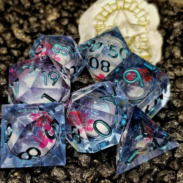 Sage's Flowered Souls Liquid Core Sharp Edge Resin Dice Set