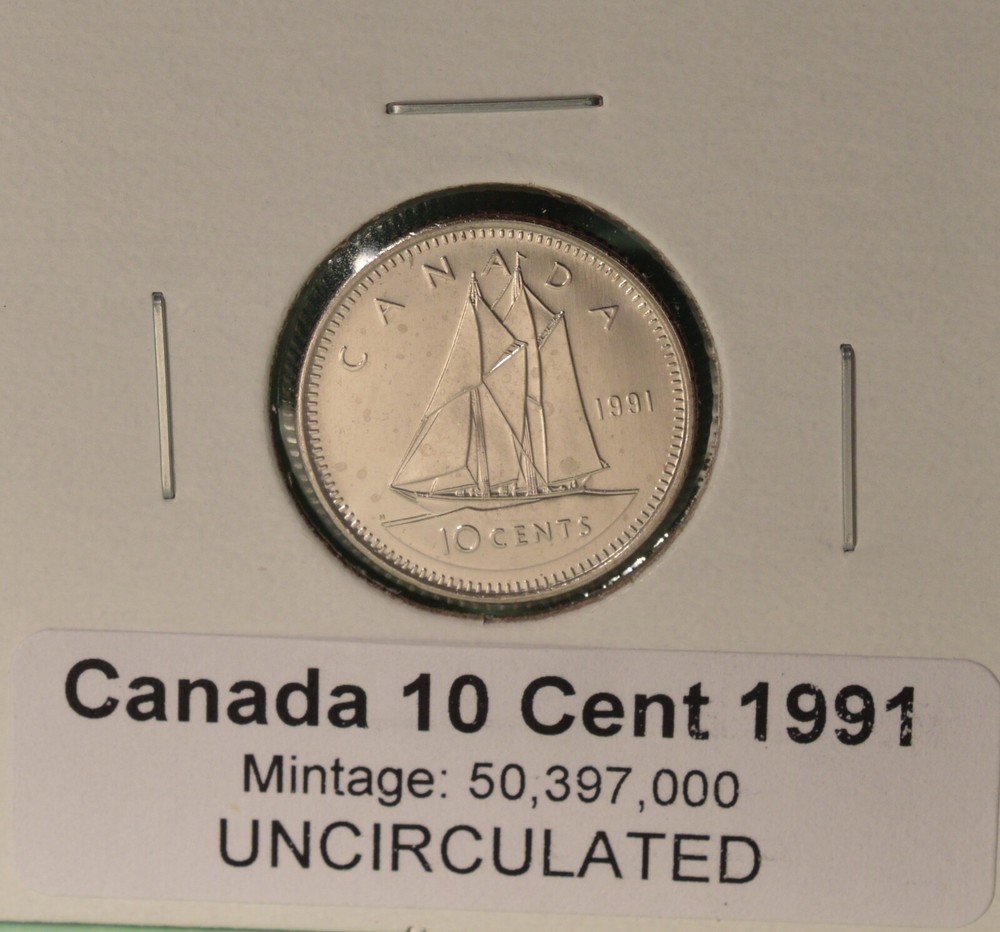 1991 Canada Dime - UNCIRCULATED - from original mint roll - ten cent