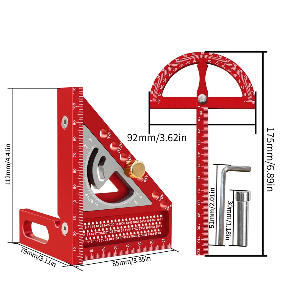 Angle Protractor Square Finder 180 Degrees Carpentry Precision Measuring Tools