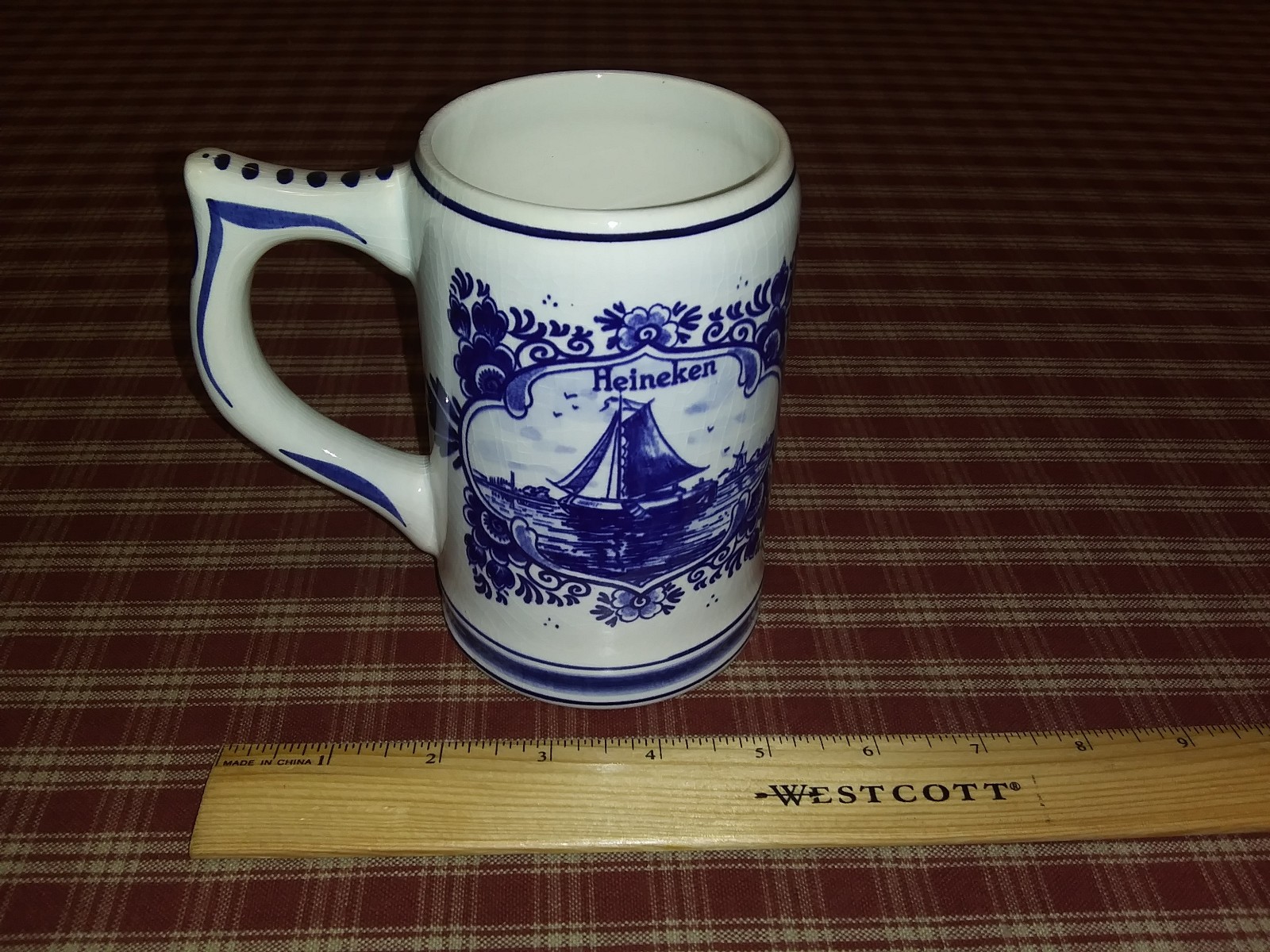 Vintage Heineken Blue Delfts Hand Painted Beer Stein Mug Holland Windmill Boat