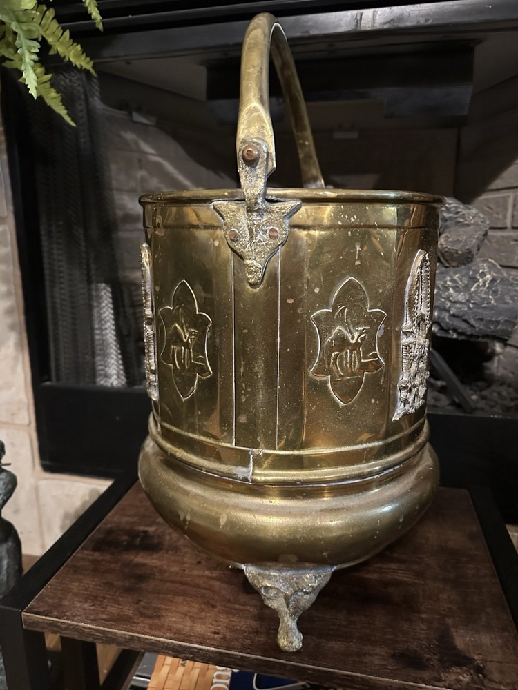 Antique Brass & Copper Moroccan Footed cauldron With Handle
