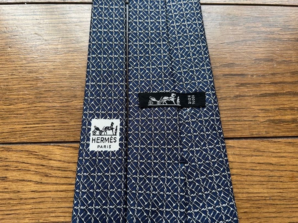 Hermes Navy Geometric Pattern Tie Used