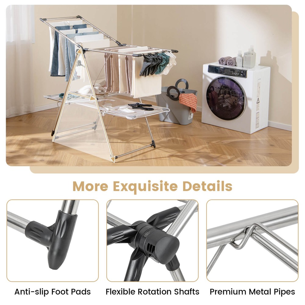 Folding Clothes Drying Rack 2-Tier Metal Laundry Drying Rack Laundry Drying Rack