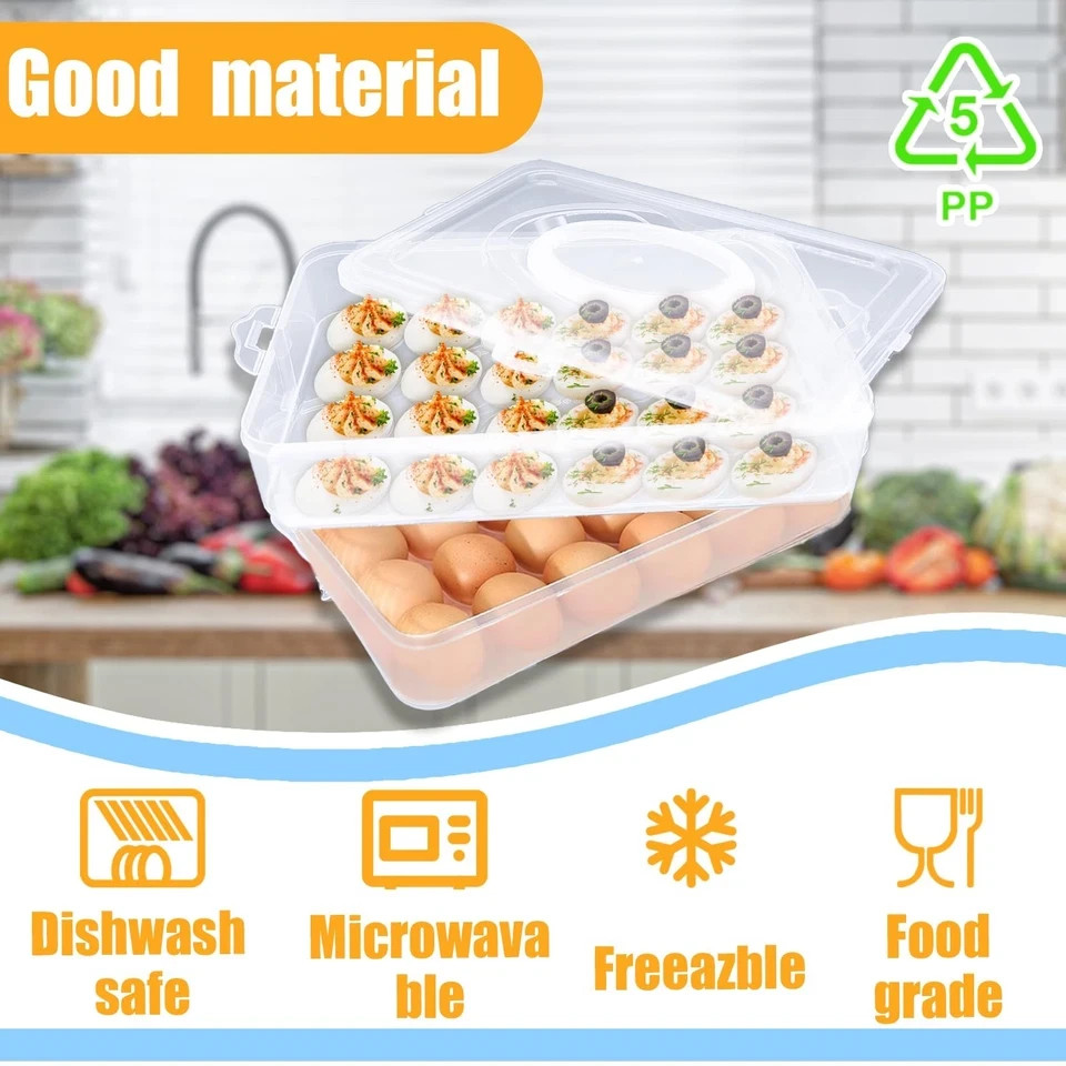 2-Layer Deviled Egg Carrier with Lid,Deviled Egg Trays with Handle,Stack Port...