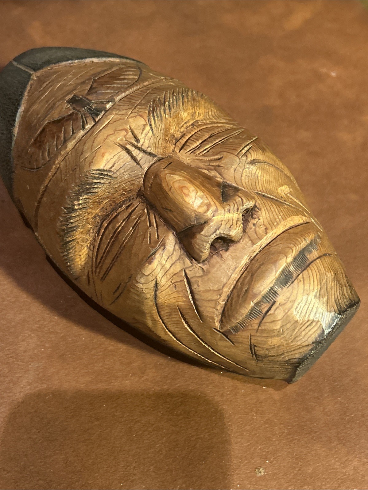 Antique Native American Hand Carved Medicine Man Cedar Mask Head Sculpture Rare